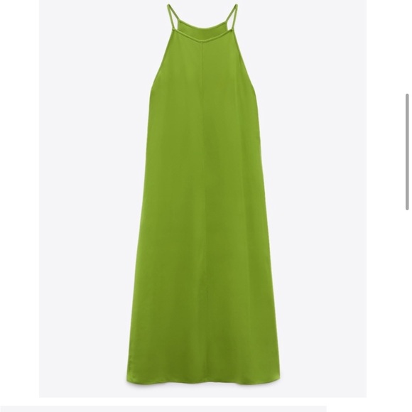 NWT Zara Green Cami Slip Dress Midi - Picture 6 of 11